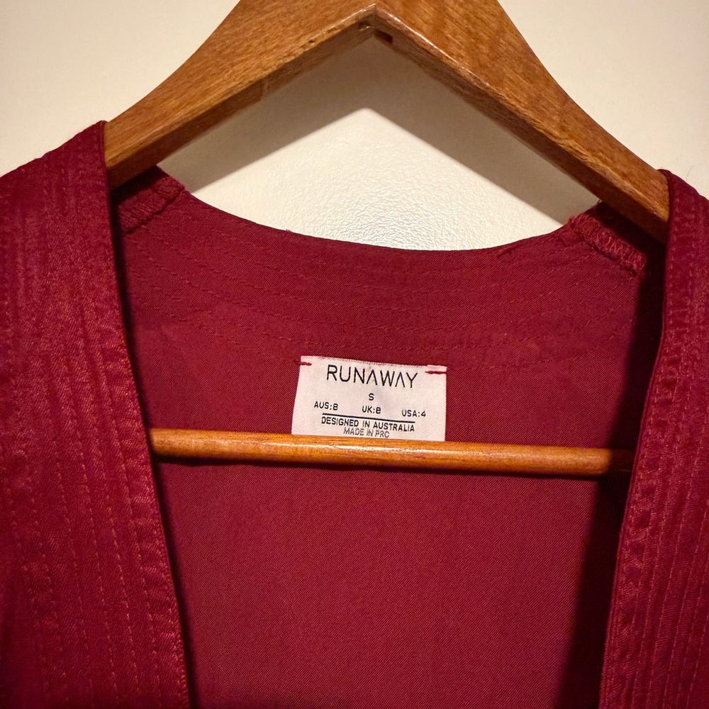 Runaway the Label Deep Red Kimono wrap Top - Picture 5 of 7